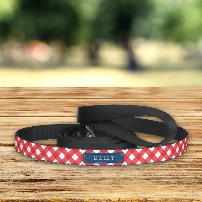 Country Picnic Red Gingham Custom Name Pet Leash (Creator Uploaded)