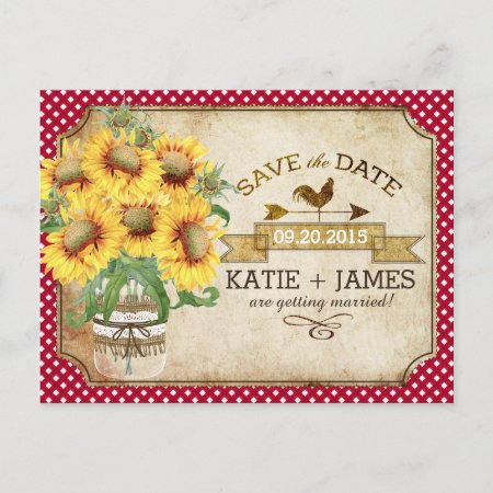 Country Picnic Sunflower Gingham Save The Date Announcement Postcard
