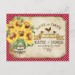 Country Picnic Sunflower Gingham Save The Date Announcement Postcard at Zazzle