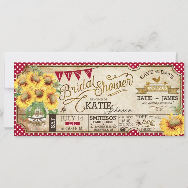 Country Picnic Sunflowers Rustic Bridal Shower Save The Date (Front)