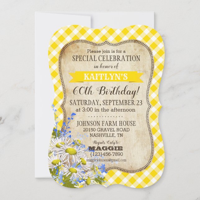 Country Picnic with Daisy Bouquet Birthday Invite (Front)