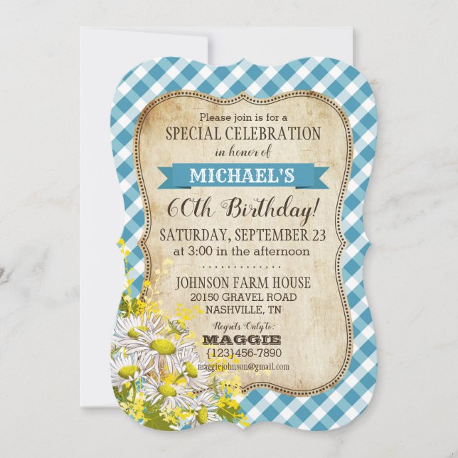 Country Picnic with Daisy Bouquet Birthday Invite (Front)