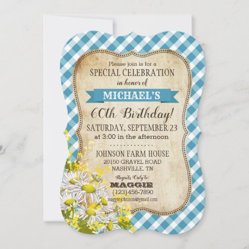 Country Picnic with Daisy Bouquet Birthday Invite