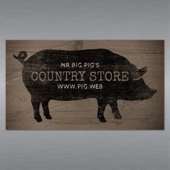 Country Pig Silhouette Rustic Style Family Farm Magnetic Business Card by jennsdoodleworld at Zazzle