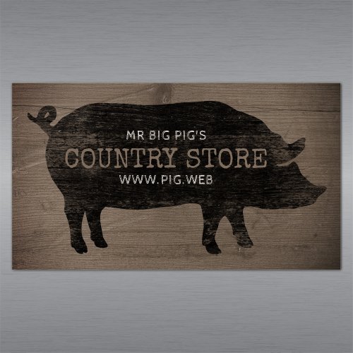 Country Pig Silhouette Rustic Style Family Farm Magnetic Business Card