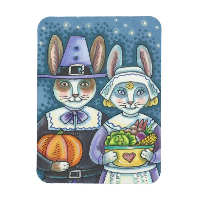 COUNTRY PILGRIMS, THANKSGIVING BUNNY RABBIT MAGNET (Vertical)
