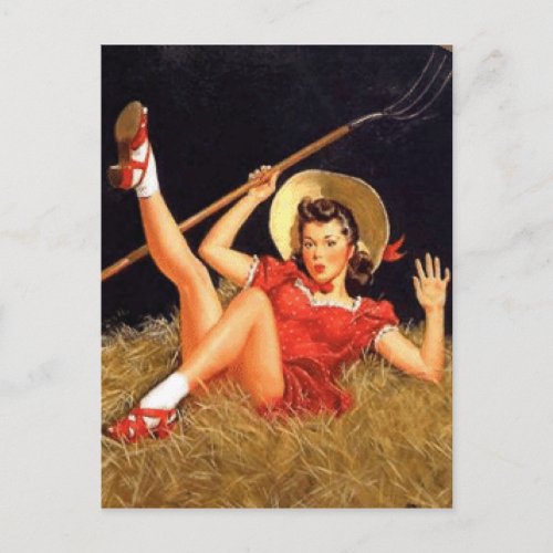 Country Pin Up Girl Postcard