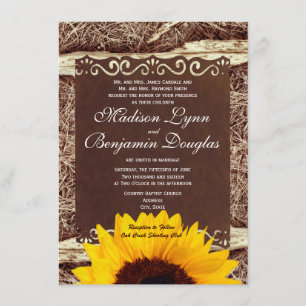 Country Pine Needles Sunflower Wedding Invitations
