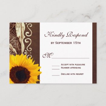 Country Pine Needles Sunflower Wedding Rsvp Cards by RusticCountryWedding at Zazzle