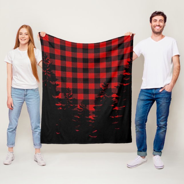 Country pine trees red black buffalo plaid   fleece blanket (In Situ)