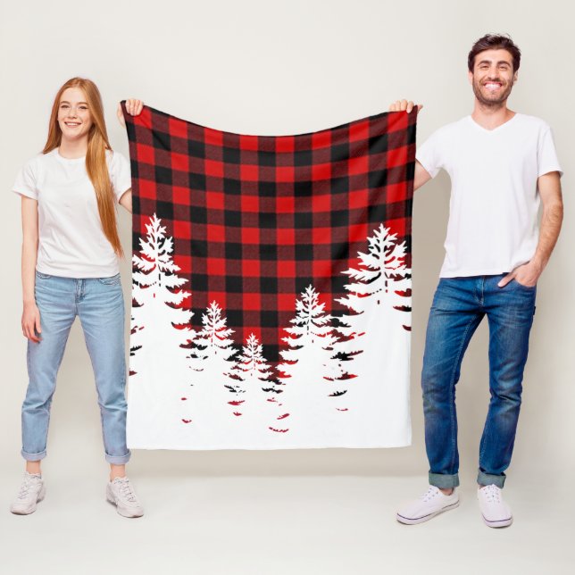 Country pine trees red black buffalo plaid    fleece blanket (In Situ)