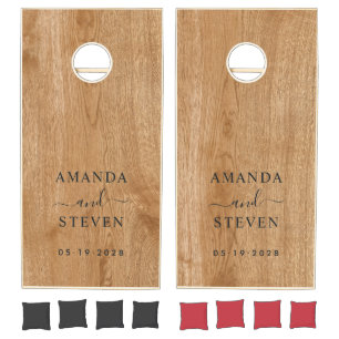 Country Pine Wood Couple Names with Wedding Date Cornhole Set