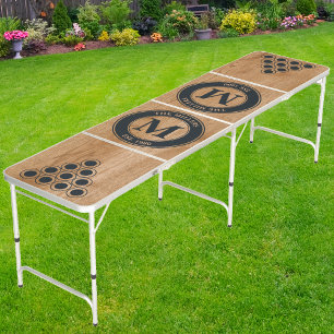Country Pine Wood Family Monogram & Name Beer Pong Table