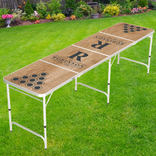 Country Pine Wood Family Name & Initial Beer Pong Table