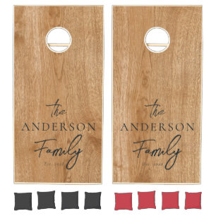 Country Pine Wood Hand Written Family Name Cornhole Set