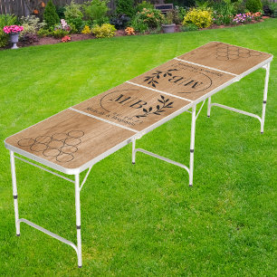 Country Pine Wood Modern Leaf Wedding Monogram Beer Pong Table