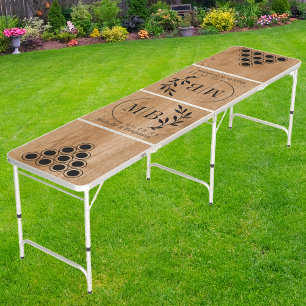 Country Pine Wood Modern Leaf Wedding Monogram DK Beer Pong Table