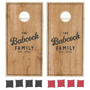 Country Pine Wood Retro Family Name & Year Cornhole Set