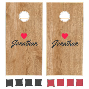 Country Pine Wood Vintage Heart Signature Cornhole Set