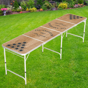 Country Pine Wood Vintage Seaside Family Name Beer Pong Table