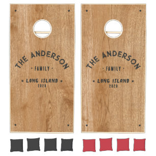 Country Pine Wood Vintage Seaside Family Name Cornhole Set