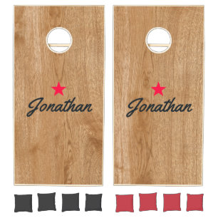 Country Pine Wood Vintage Star Signature Cornhole Set
