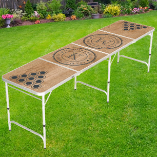 Country Pine Wood Wedding Monogram with Name &Date Beer Pong Table