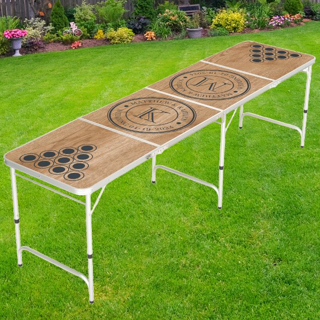 Country Pine Wood Wedding Monogram with Name &Date Beer Pong Table (Creator Uploaded)
