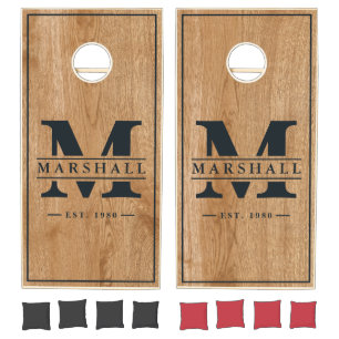 Country Pine Wood with Name & Initial Overlay Cornhole Set