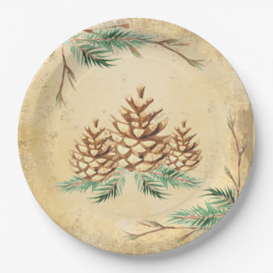 Country Pinecone Vintage Elegant Greenery Holiday Paper Plates