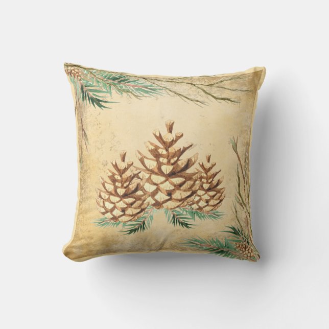 Country Pinecone Vintage Elegant Greenery Holiday Throw Pillow (Front)