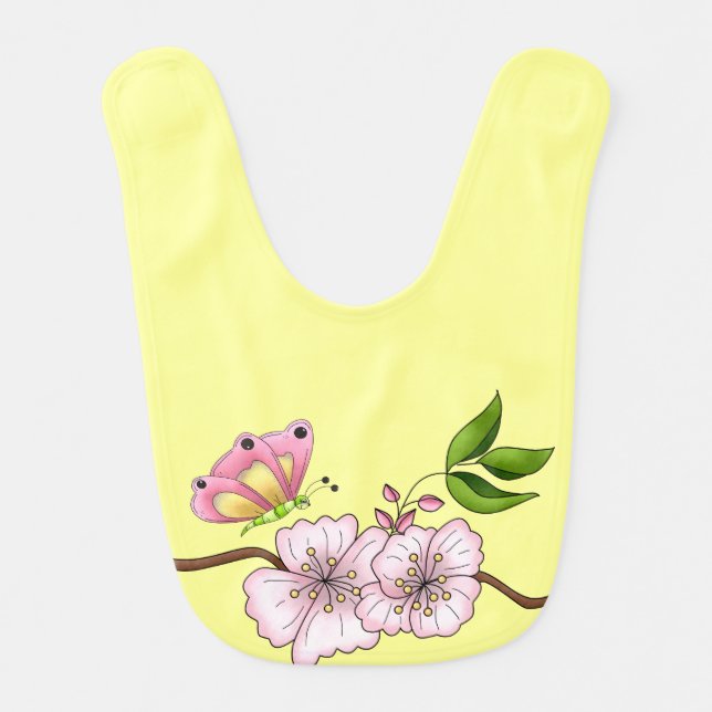 Country Pink Butterfly Blossom Girl's Bib (Front)