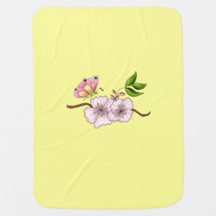 Country Pink Butterfly Flower Girl's Receiving Blanket