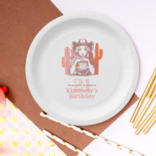 Country Pink Cowgirl Disco 21st Birthday Party Paper Plates