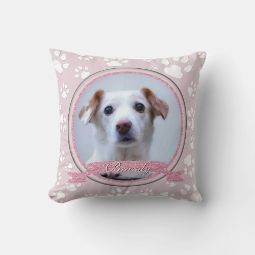 Country Pink Dog Memorial Paw Prints Throw Pillow