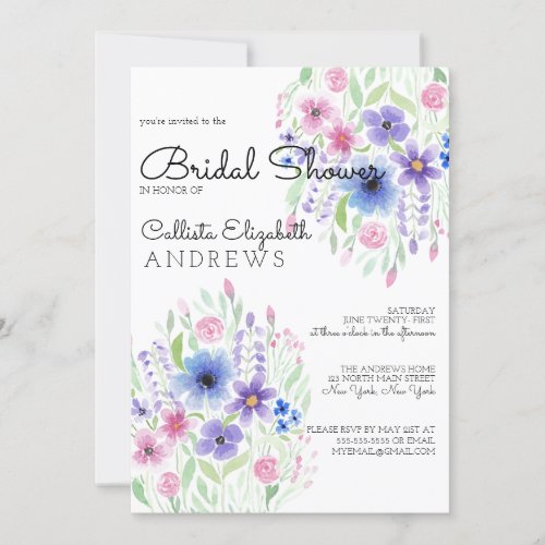 Country Pink Floral Watercolor Bridal Shower Invitation