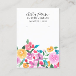Country Pink Floral watercolor earring display Business Card