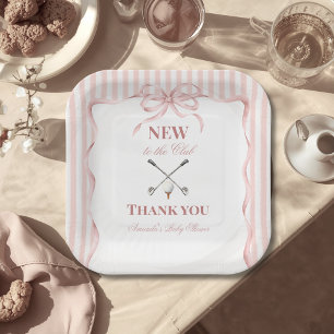 Country Pink Girl New to the Club Golf Baby Shower Paper Plates