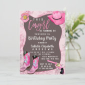 Country Pink Glitter Cowgirl Watercolor Birthday Invitation (Standing Front)