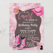 Country Pink Glitter Cowgirl Watercolor Birthday Invitation (Front/Back)
