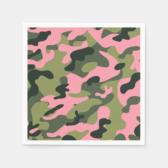 Country Pink Green Army Camo Camouflage Birthday Paper Napkins (Front)