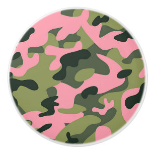 Country Pink Green Army Camo Camouflage Pattern Ceramic Knob