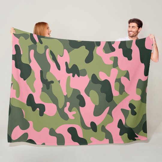 Country Pink Green Army Camo Camouflage Pattern Fleece Blanket