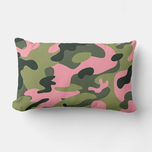 Country Pink Green Army Camo Camouflage Pattern Lumbar Pillow