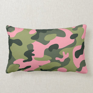 Country Pink Green Army Camo Camouflage Pattern Lumbar Pillow