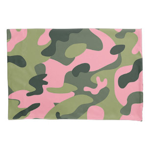 Country Pink Green Army Camo Camouflage Pattern Pillowcase