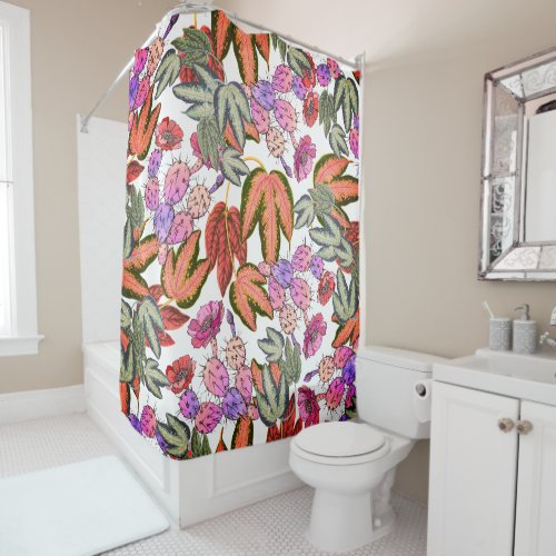 Country pink lavender forest green cactus floral shower curtain
