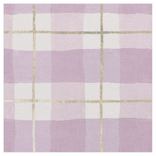 Country pink lavender gold watercolor plaid fabric
