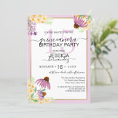 Country Pink Purple Yellow Wild Flower Quinceañera Invitation (Standing Front)