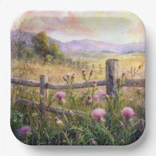 Country Pink Thistles Paper Plates
